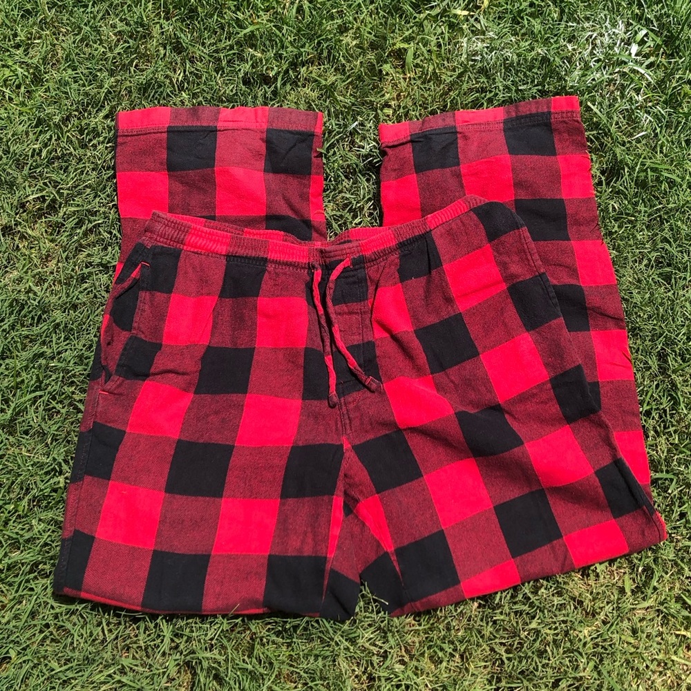 Men's Red Flannel Cotton Pajamas Drawstring